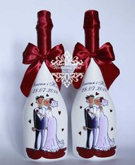 Свадебное оформление шампанского, декор шампанского на свадьбу (Київ)